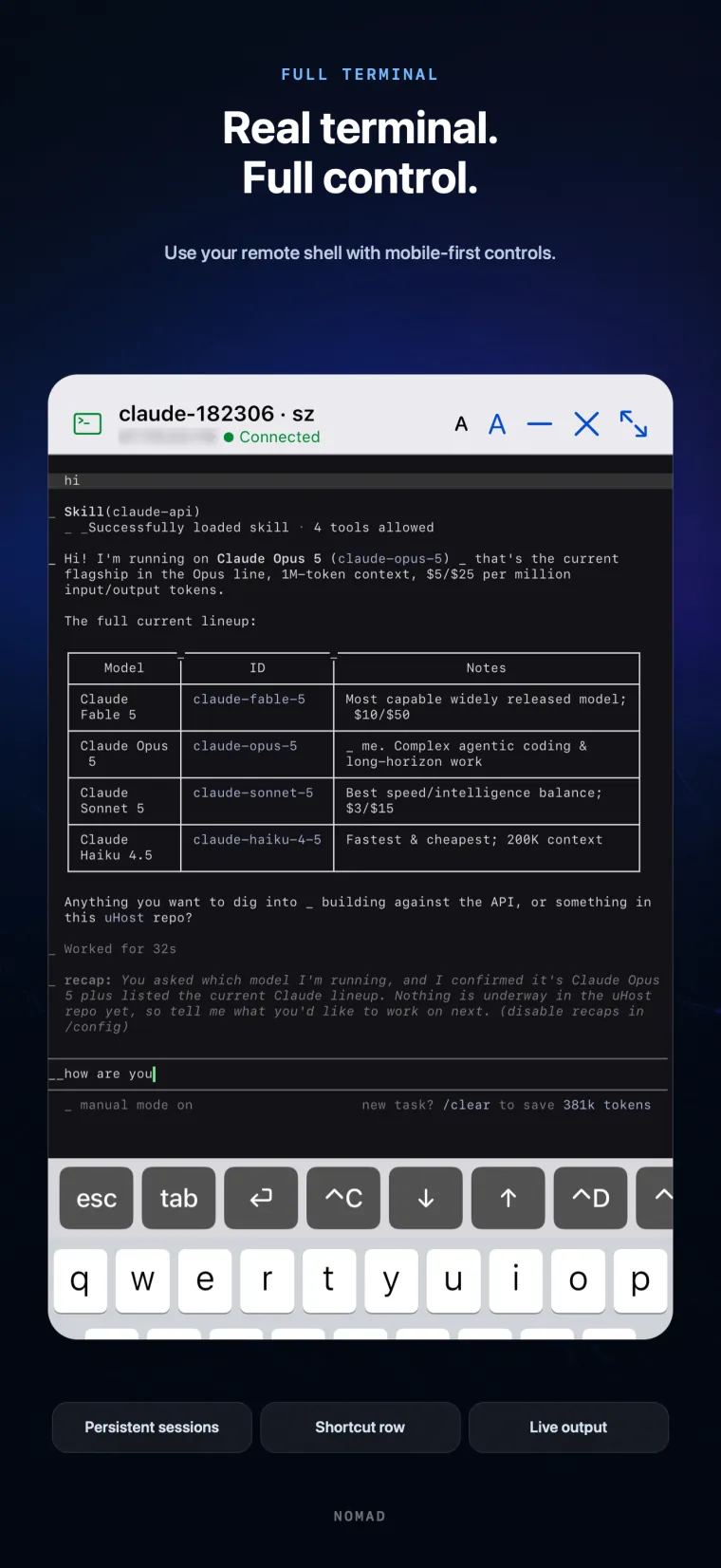 A real terminal with mobile-first controls