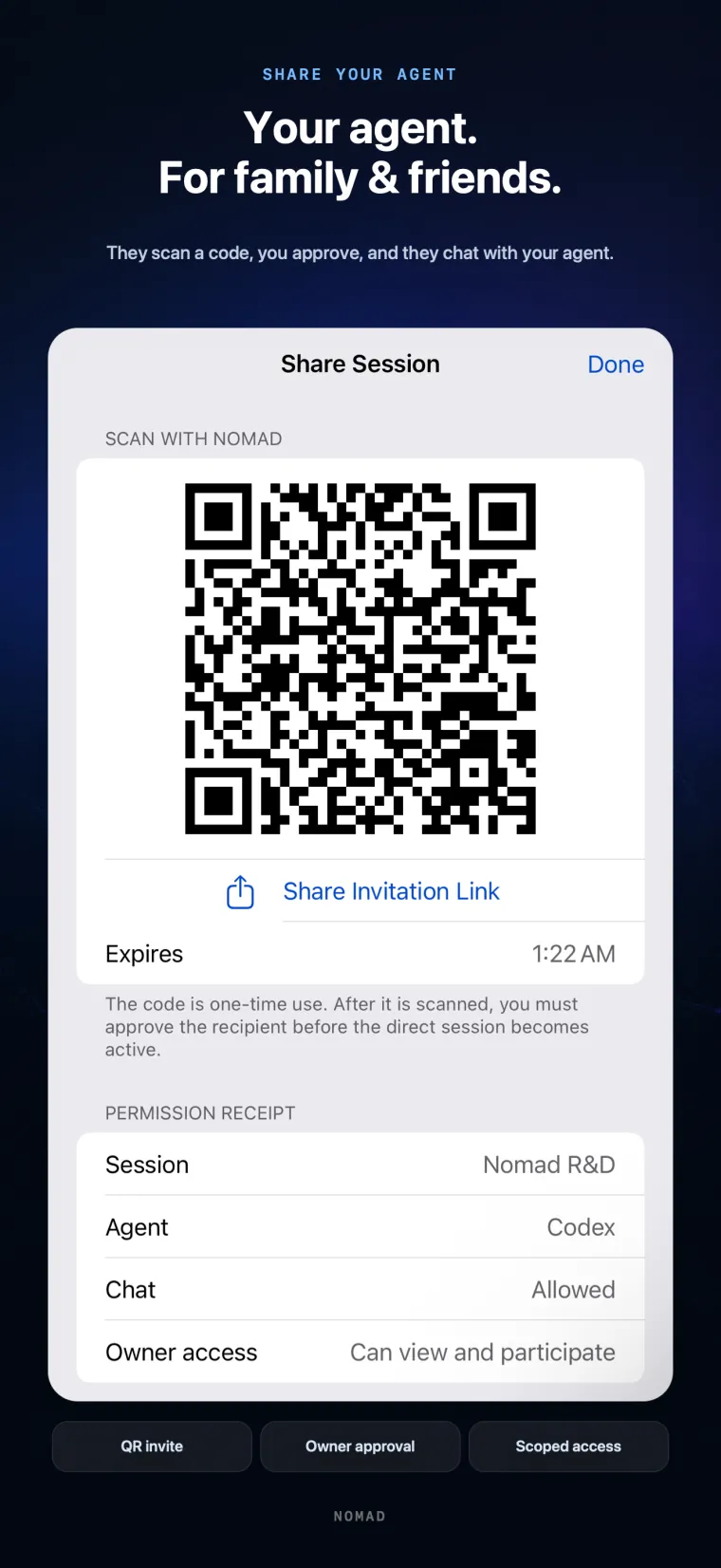 Sharing an agent with a QR invitation